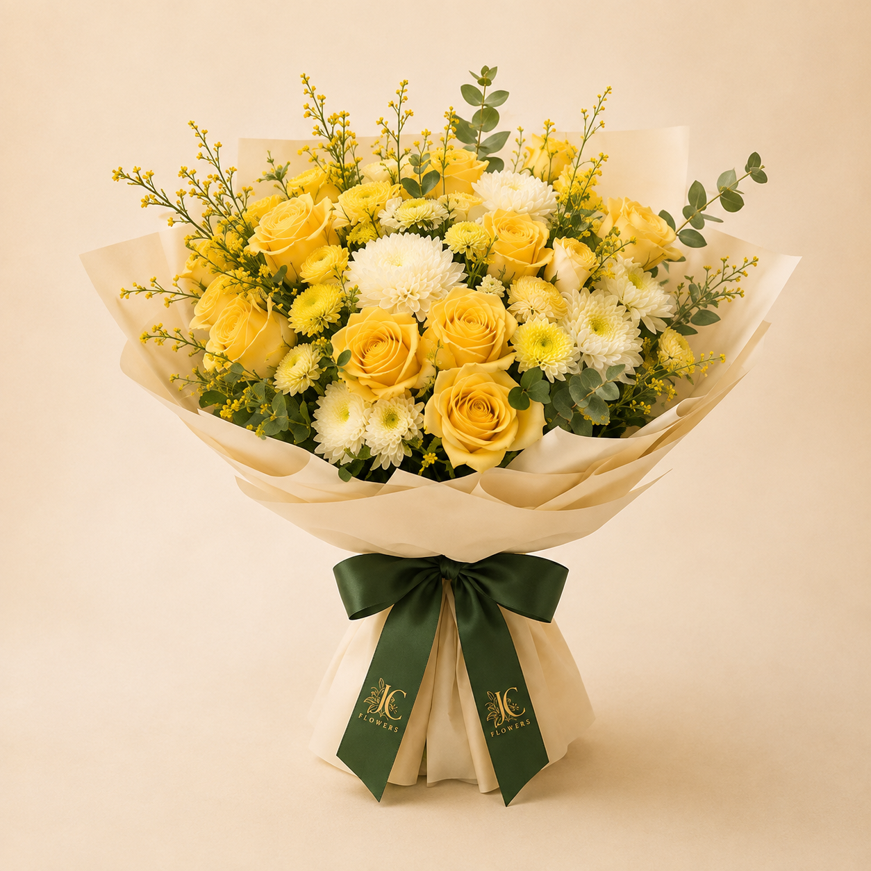 Golden Hour Garden bouquet in warm yellow and ivory tones