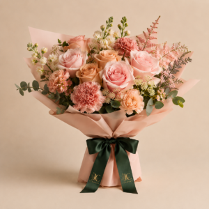 Rosewater Reverie in blush pink, a soft flower arrangement by JC Flowers Dubai