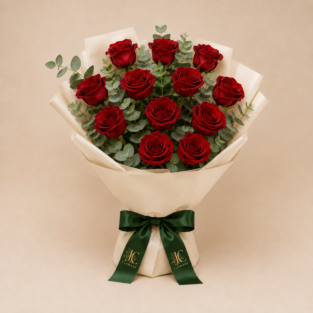 Twelve red roses symbolising romantic love