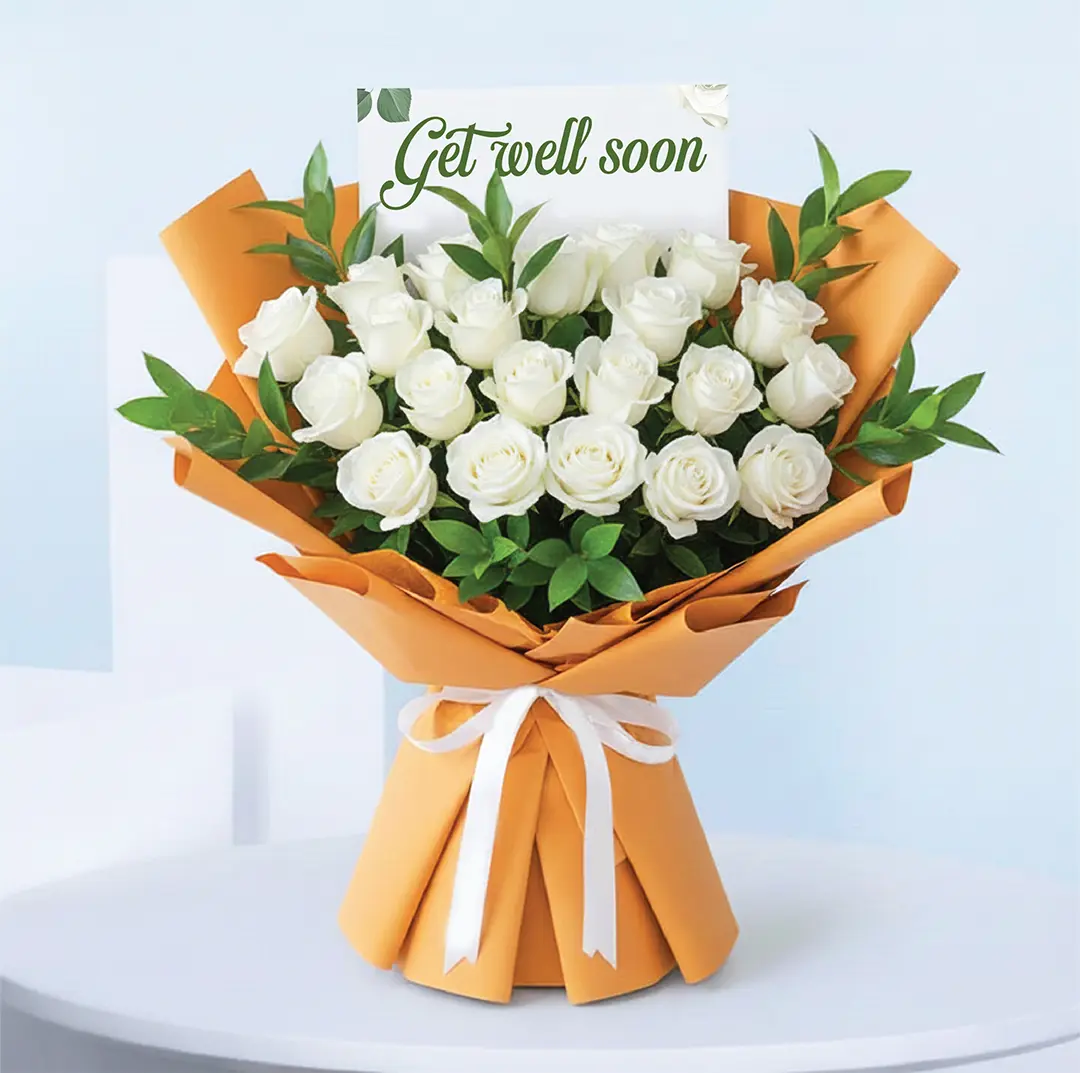 White rose get well soon bouquet delivered in Dubai